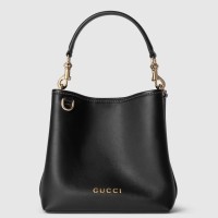 Gucci GG Emblem Mini Bucket Bag in Black Calfskin