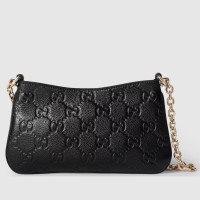 Gucci GG Emblem Super Mini Shoulder Bag in Black GG Grainy Leather
