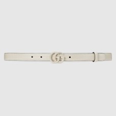 Gucci GG Marmont Belt 20MM in White Leather with White Buckle