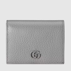 Gucci GG Marmont Card Case Wallet In Grey Calfskin