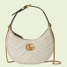 Gucci GG Marmont Half-moon Mini Bag in White Chevron Leather