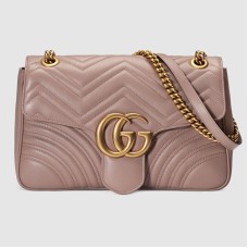 Gucci GG Marmont Medium Shoulder Bag in Nude Chevron Leather