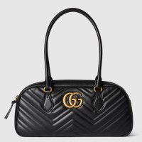 Gucci GG Marmont Medium Top-handle Bag in Black Chevron Leather