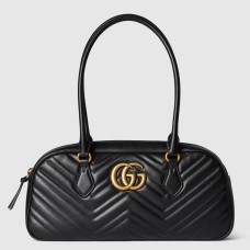 Gucci GG Marmont Medium Top-handle Bag in Black Chevron Leather