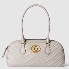 Gucci GG Marmont Medium Top-handle Bag in White Chevron Leather