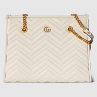 Gucci GG Marmont Medium Tote in White Chevron Calfskin
