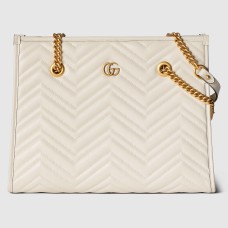 Gucci GG Marmont Medium Tote in White Chevron Calfskin