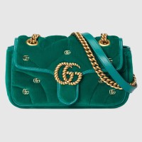 Gucci GG Marmont Mini Shoulder Bag in Green Velvet with Double G Studs