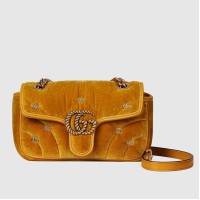 Gucci GG Marmont Mini Shoulder Bag in Jaune Velvet with Double G Studs
