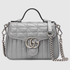 Gucci GG Marmont Mini Top Handle Bag in Grey Matelasse Leather