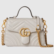 Gucci GG Marmont Mini Top Handle Bag in Light Grey Chevron Calfskin