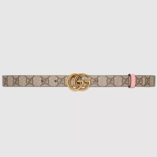 Gucci GG Marmont Reversible Belt 20MM in GG Canvas and Pink Leather