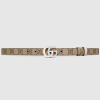 Gucci GG Marmont Reversible Belt 20MM in GG Canvas with Pink Leather