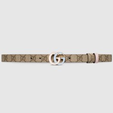 Gucci GG Marmont Reversible Belt 20MM in GG Canvas with Pink Leather