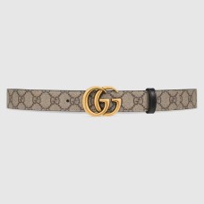 Gucci GG Marmont Reversible Belt 30MM in GG Supreme with Black Leather