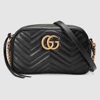 Gucci GG Marmont Small Camera Bag in Black Chevron Leather