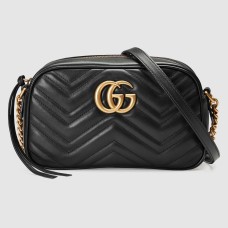 Gucci GG Marmont Small Camera Bag in Black Chevron Leather