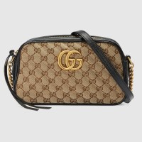 Gucci GG Marmont Small Camera Bag in Canvas with Black Trim