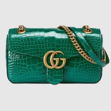 Gucci GG Marmont Small Shoulder Bag in Green Crocodile Leather