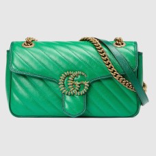Gucci GG Marmont Small Shoulder Bag In Green Matelasse Diagonal Leather