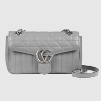 Gucci GG Marmont Small Shoulder Bag in Grey Matelasse Leather