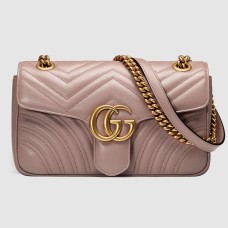 Gucci GG Marmont Small Shoulder Bag in Nude Chevron Leather