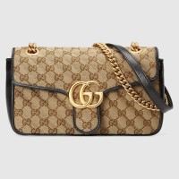 Gucci GG Marmont Small Shoulder Bag in Original GG Canvas with Black Leather