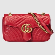 Gucci GG Marmont Small Shoulder Bag in Red Chevron Leather