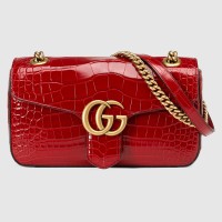 Gucci GG Marmont Small Shoulder Bag in Red Crocodile Leather Gucci GG Marmont Small Shoulder Bag in Red Crocodile Leather
