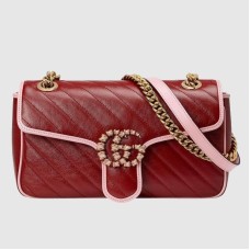 Gucci GG Marmont Small Shoulder Bag in Red Matelasse Diagonal Leather