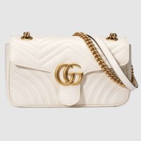 Gucci GG Marmont Small Shoulder Bag in White Chevron Leather