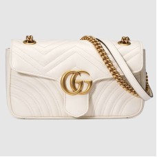 Gucci GG Marmont Small Shoulder Bag in White Chevron Leather