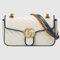 Gucci GG Marmont Small Shoulder Bag in White Diagonal Leather