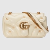 Gucci GG Marmont Small Shoulder Bag in White Leather with Double G Studs