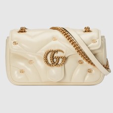 Gucci GG Marmont Small Shoulder Bag in White Leather with Double G Studs