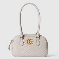Gucci GG Marmont Small Top-handle Bag in White Chevron Leather