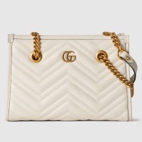Gucci GG Marmont Small Tote in White Chevron Calfskin