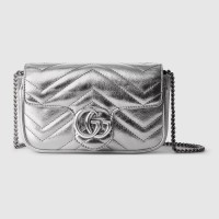 Gucci GG Marmont Super Mini Bag in Silver Metallic Leather