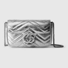 Gucci GG Marmont Super Mini Bag in Silver Metallic Leather