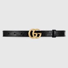 Gucci GG Marmont Thin Belt 20MM in Black Embossed Crocodile Leather
