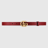 Gucci GG Marmont Thin Belt 20MM in Red Leather with Shiny Buckle