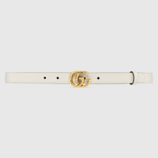 Gucci GG Marmont Thin Belt 20MM in White Leather with Shiny Buckle