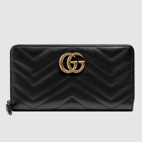Gucci GG Marmont Zip Around Wallet In Black Matelasse Leather