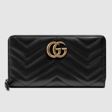 Gucci GG Marmont Zip Around Wallet In Black Matelasse Leather
