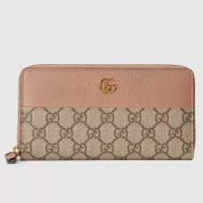 Gucci GG Marmont Zip Around Wallet in GG Supreme with Pink Leather