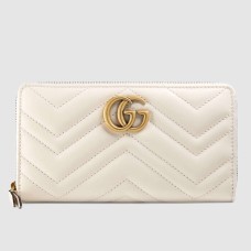 Gucci GG Marmont Zip Around Wallet In White Matelasse Leather