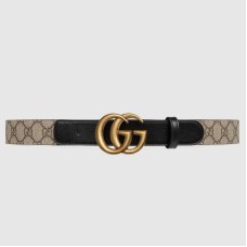 Gucci GG Supreme & Black Leahter Belt 30MM with Double G Buckle