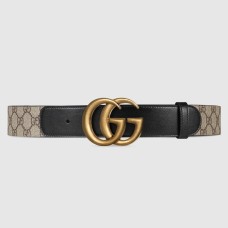 Gucci GG Supreme & Black Leahter Belt 38MM with Double G Buckle