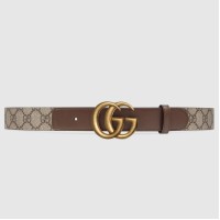 Gucci GG Supreme & Brown Leahter Belt 30MM with Double G Buckle