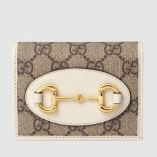 Gucci Horsebit 1955 Card Case Wallet in GG Supreme with White Leaher
